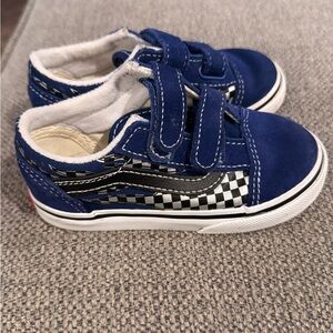 Vans Blue Sneakers SZ 8 with Velcro Straps and Checkered Design *Perfect*